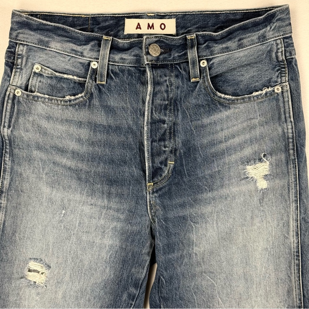 AMO Loverboy “Zealous” High Rise Straight Leg Distressed Button Fly Crop Jean 28 - Picture 5 of 9